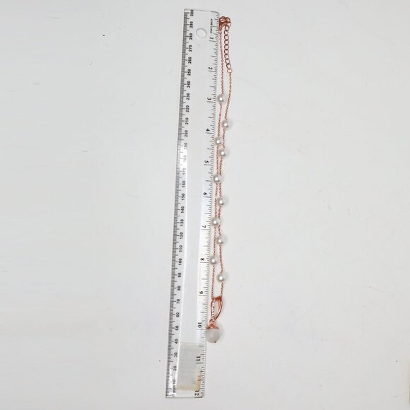 Rose Gold Tone Dainty Y-Lariat Necklace Faux Pearl Drop Modern Minimalist - Picture 6 of 8